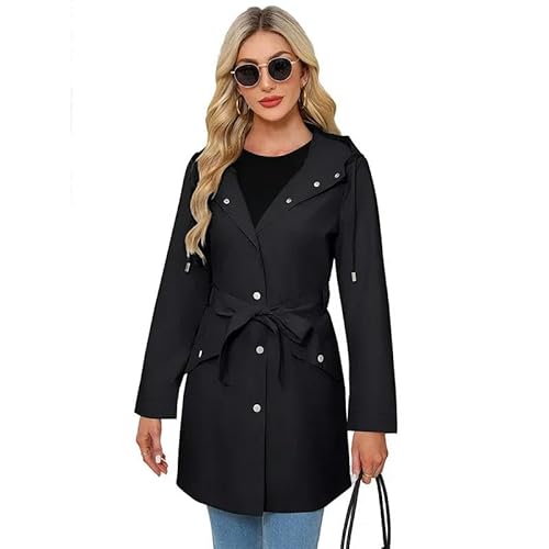 SYLDMKJ Damen Trenchcoat Washerfreicher Windbreaker Für Kapuze Mit Kapuzen Mit Kapuze Mit Langjacke Mit Langen Jacke Lässig Losen Windbrecher-Blau-S von SYLDMKJ