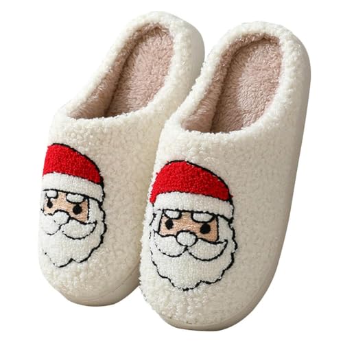 SYLDMKJ Hausschuhe Damen Weihnachtsmann Plüsch Pelz Hausschuhe Cartoon Plüsch Slip-On Home Schuhe Nette Winter Indoor Schuhe-Weiß-38-39 von SYLDMKJ