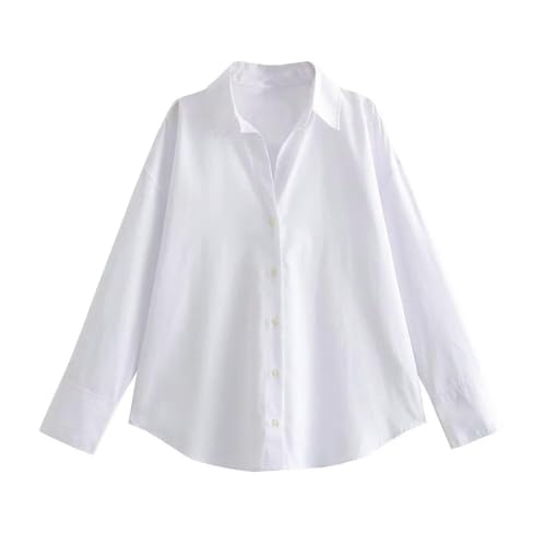 SYLDMKJ Hemd Damen Damenbekleidung Stil Loose Und Vielseitige Langarm Polo Kragen Oxford Shirt-Weiss-L von SYLDMKJ