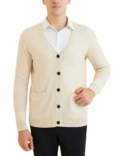 SYLDMKJ Herren Strickjacke Herren -Strickjacke Pullover Strickpullover Warme Langarm -Strickjacke Männliche Tops-Beige-S von SYLDMKJ