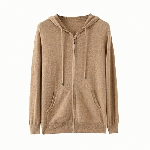 SYLDMKJ Herren Strickjacke Herrenreine Kaschmir-Kapuze-Strickjacke Reißverschluss Jacke Strick Hoodie Jugend Langarmed Mantel Basishemd-Goldenes Kamel-M von SYLDMKJ