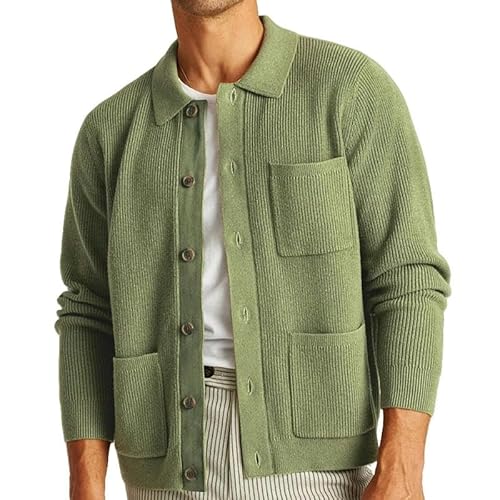 SYLDMKJ Herren Strickjacke Revers -Pullovermäntel Männer Lässige Feste Farbe Langhärme Strickpullover Jacken Für Herren-01 Grün-XXL von SYLDMKJ