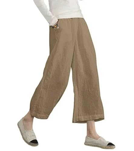 SYLDMKJ Hose Weites Bein Damen Baumwollwäsche Übergroße Frauenhosen Lange Schwarze Schwarze Hose Weibliche Büro-Trendy Ladies Bottom-Khaki-XXL von SYLDMKJ