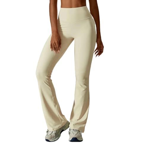 SYLDMKJ Hose Weites Bein Damen Flare Leggings Yogahosen Hosen Frauen Strumpfhosen Glocken-Bottom-Yoga-Hosen Hohe Taillenfitnesshosen-Hafer -Aprikose-M von SYLDMKJ