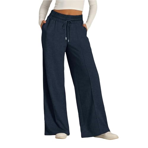 SYLDMKJ Hose Weites Bein Damen Frauen Mit Hoher Taille Wide Bein Jogga Casual Yoga Jogger Hosen-Marine-XXL von SYLDMKJ