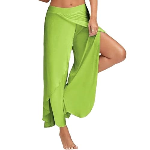 SYLDMKJ Hose Weites Bein Damen Weitbeinhose Für Frauen, Yoga-Schlitzhosen Lose Fitness-Schlitzhosen, Feste Farben Harem Hosen-Grün-3X von SYLDMKJ