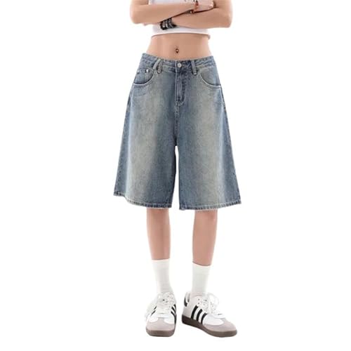 SYLDMKJ Jeans Shorts Damen Blue Damen -Shorts Jeans Hohe Taille Straight Hosen Weibliche Weitbein -Denim Fünf -Punkte -Hose-Blau-L von SYLDMKJ