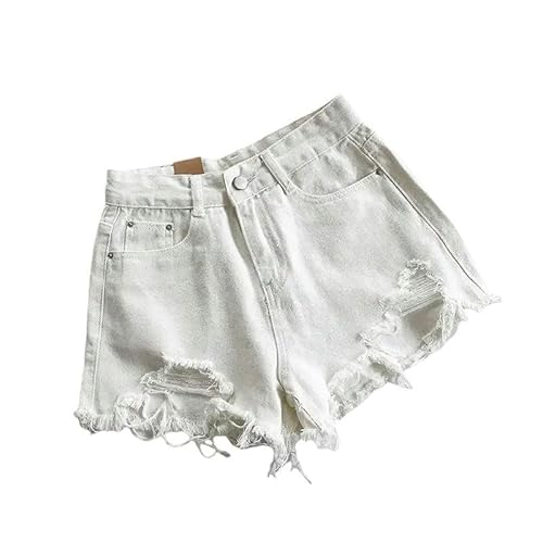 SYLDMKJ Jeans Shorts Damen Denim Shorts Frauen Sommer Ripped Löcher Hohe Taille Kurz Jeans Weibliche Freizeit Shorts Weiblich-Weiss-XL von SYLDMKJ