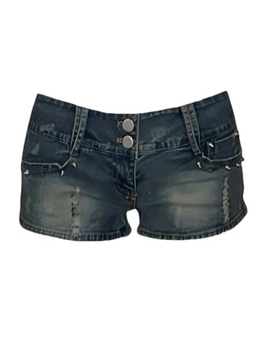 SYLDMKJ Jeans Shorts Damen Frauen Blue Denim Shorts Low Taille Cowboy Mini Hosen Vintage Jeans Shorts-Blau-M von SYLDMKJ