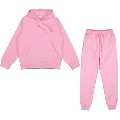 SYLDMKJ Jogginganzug Damen Set Frauen Sportbekleidung Feste Farbe Mit Kapuze-Sportanzug Hoodie Sweatshirt Hosen Zweiteiliger Set-Rosa-2Xl von SYLDMKJ