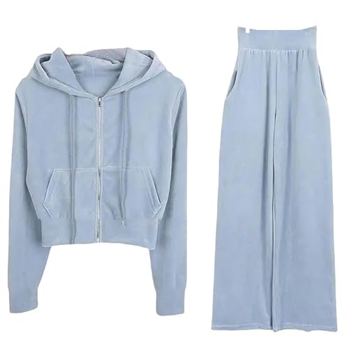 SYLDMKJ Jogginganzug Damen Set Herbst- Und Wintermerkter Solid Color Sports -Anzug Frauen Hoodie Reißverschluss Sportanzug-Blau-L von SYLDMKJ