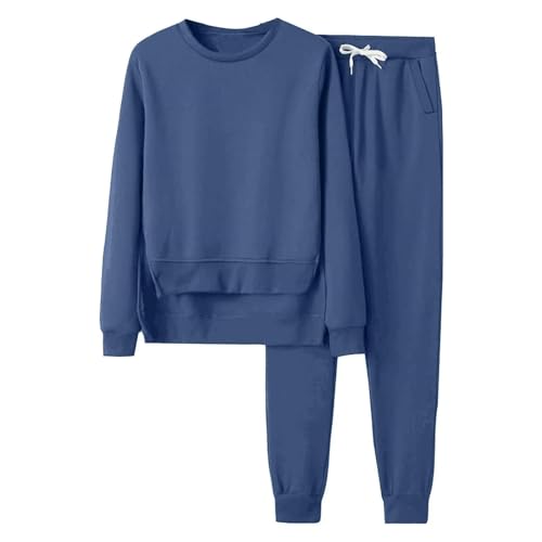 SYLDMKJ Jogginganzug Damen Set Langarmer Sportanzug Zweiteiliger Anzug Frauen Lose Lässige Sporthemdhosenanzug-Blau-XL von SYLDMKJ