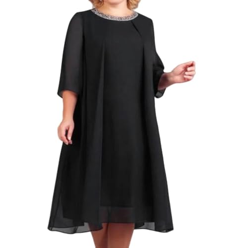 SYLDMKJ Kleid Hochzeitsgast Damen Hochzeits Gast Plus Größe Pailletten Kurzes Midi -Kleid Ladies Cocktail Abend Party Kleid Abendkleid-Schwarz-M von SYLDMKJ