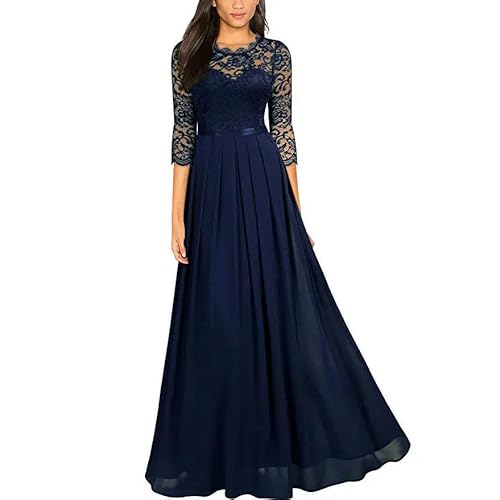 SYLDMKJ Kleid Hochzeitsgast Damen Spitzenabendkleid Elegante Sexy Robe Maxi Kleid Hochzeit Party Nacht Kleider Solid Vestidos-Tiefblau-S von SYLDMKJ