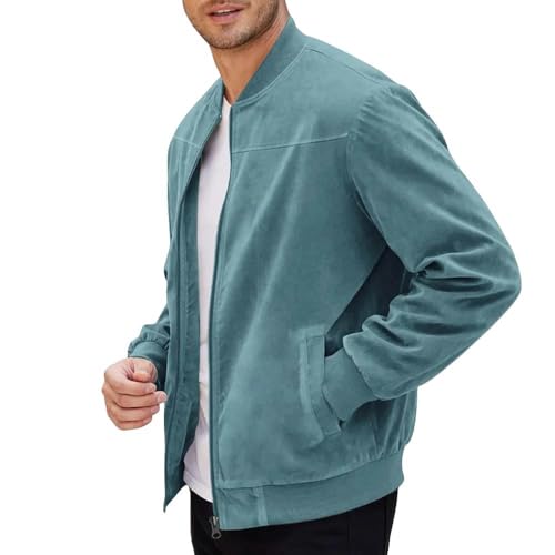 SYLDMKJ Mens Jacket Casual Bomber Jackets Mandarin Collar Reißverschluss Jacken Weiche Basisjacken-Hellblau-M von SYLDMKJ