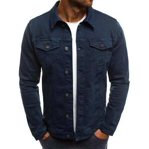 SYLDMKJ Mens Jacket Herren Denim Jacke Lässige Leichte Langarm Shirt Jacke Motorrad Jacke-Marineblau-XL von SYLDMKJ