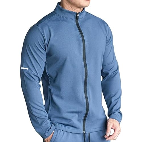 SYLDMKJ Mens Jacket Herren Sport Fitness Casual Tops Langarm Jacke Sweatshirt Mit Reißverschluss-Blau-(90-95Kg) Für 3XL von SYLDMKJ