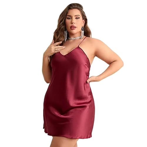 SYLDMKJ Negligee Damen Frauen Nachthemd Cross Rücken Nachthemd Sexy V Nacken Frauen Nachtwäsche Heimkleidung-Rot-5Xl von SYLDMKJ