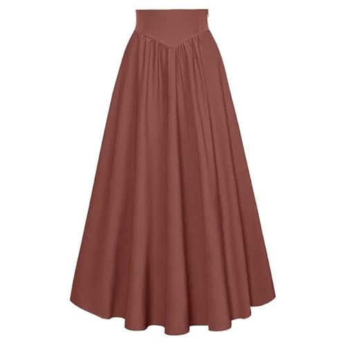 SYLDMKJ Plisseerock Damen Frauen Vintage Maxi Kleid Elastischer Hochtailel Saum Rock Mit Taschen Mode Casual Maxi-Kastanienbraun-M von SYLDMKJ