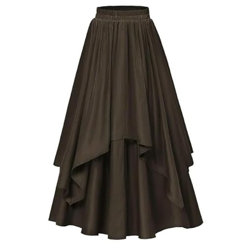 SYLDMKJ Plisseerock Damen Frauenrock Hoher Taille Vintage Doppelschicht Langer Schwung Rock Elastische Taille A-Line Maxi Rock-Dunkelbraun-M von SYLDMKJ