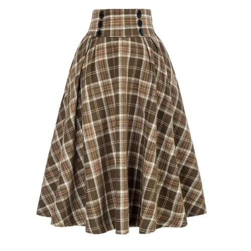 SYLDMKJ Plisseerock Damen Losen Rock Rüsche Maxi Kleider Farbe Block Plaid Drucken Weiche Taschen Frauen High Elastic Taille Party-Gelb-M von SYLDMKJ