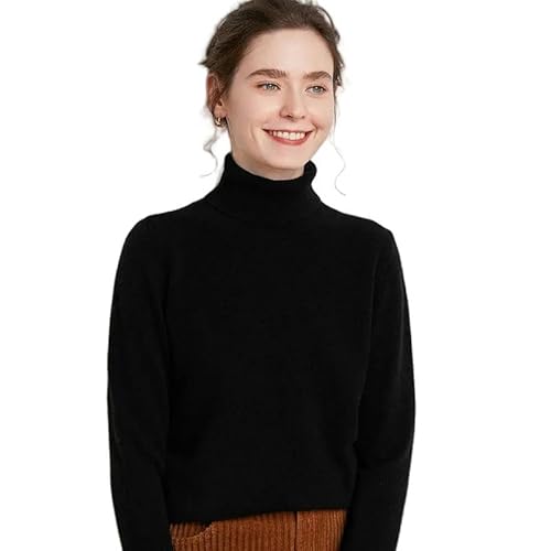 SYLDMKJ Pullover Damen Herbst Pullover Damen Herbst Wollpullover Frauen Kaschmir Rollkragenpullover Langhülle Gestrickter Jumper-Schwarz-XL von SYLDMKJ