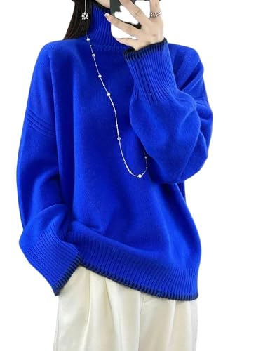 SYLDMKJ Pullover Damen Herbst Purer Wollkaschmirpullover Frauen Rollkragenpullover Hoher Hals -Strick -Tops-Blau-XL von SYLDMKJ