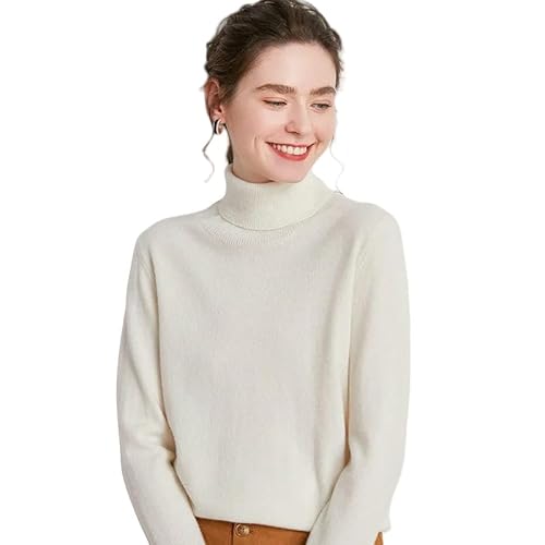 SYLDMKJ Pullover Damen Herbst Wollpullover Frauen Kaschmir Rollkragenpullover Langhülle Gestrickter Jumper-Weiß-XXL von SYLDMKJ