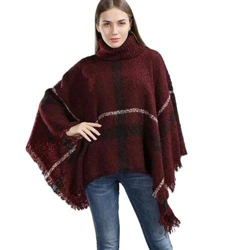 SYLDMKJ Scarf Frauenschal Winter Klassiker Pullover Plaid Losen Umhang-Weinrot-Das Hat Hilfreich von SYLDMKJ