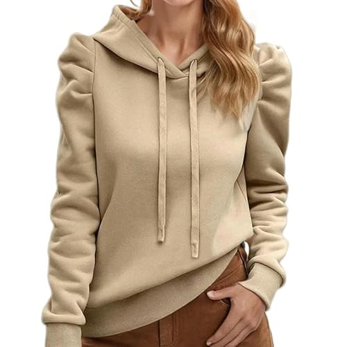 SYLDMKJ Sweatshirts Für Damen Casual Damenbekleidung Einfarbige Kapuzen Sweatshirt Für Frauen-Aprikose-XXL von SYLDMKJ