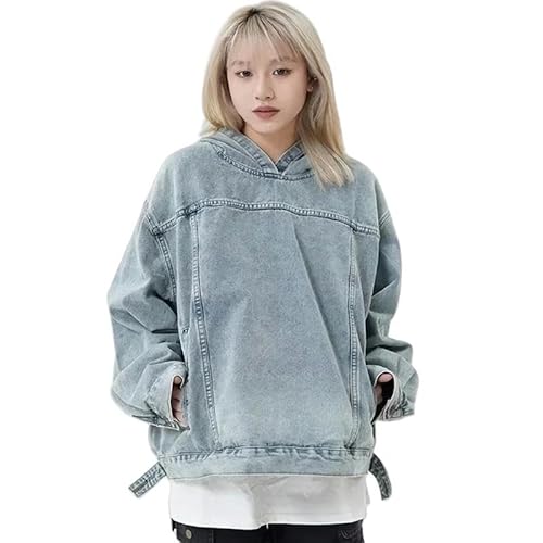 SYLDMKJ Sweatshirts Für Damen Damen Denim Hoodies Damen Denim Pullover Paar Langarm Kapuzen Sweatshirt-Blau-L von SYLDMKJ