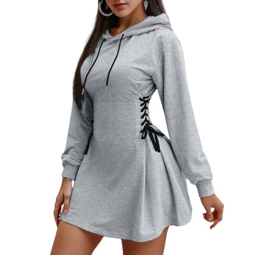 SYLDMKJ Sweatshirts Für Damen Damen Krawatte Taille Kleid Hoodie V-Ausschnitt Langarm Slim Fit Hoodie Sweatshirt-Grau-XL von SYLDMKJ