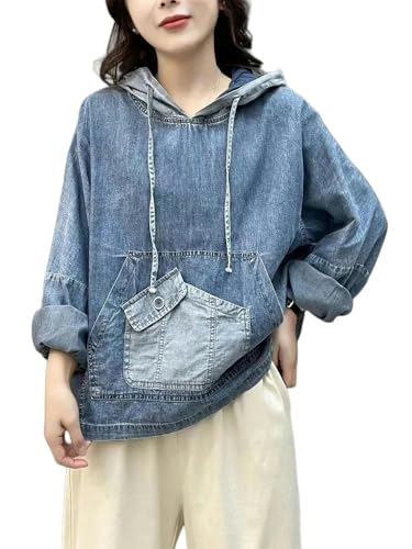 SYLDMKJ Sweatshirts Für Damen Denim Hoodie Damen Hoodie Classic Loose Sweatshirt Mit Kapuze-Himmelblau-Einheitsgröße SYLDMKJ Sweatshirts Für Damen Denim Hoodie Damen Hoodie Classic Loose Sweatshirt Mit Kapuze-Himmelblau-Einheitsgröße von SYLDMKJ