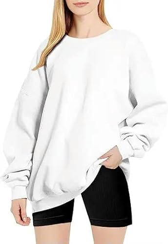 SYLDMKJ Sweatshirts Für Damen Einfache Sweatshirt Frauen Einfarbig Rundhals Lose Casual Langarm Hoodie-Weiß-S von SYLDMKJ