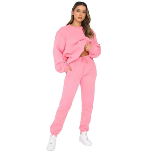 SYLDMKJ Sweatshirts Für Damen Frauen Runde Nackenpullover Hosen Lässige Langarmpulloveranzug-Rosa-L von SYLDMKJ