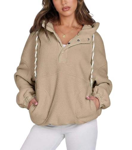 SYLDMKJ Sweatshirts Für Damen Herbst- Und Winter -Kapuzen -Kapuze -Freizeit -Dickes Plüsch -Sweatshirt Langarm Tops Für Frauen-Khaki-XXL von SYLDMKJ