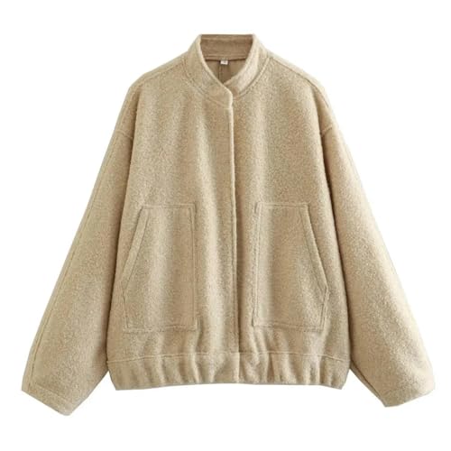 SYLDMKJ Sweatshirts Für Damen Lose Casual Jacket Streetstyle Stand Collar Versteckte Knopfjacke-Khaki-S von SYLDMKJ