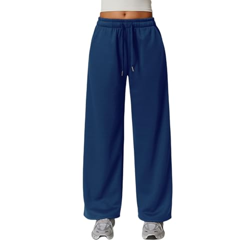 SYLDMKJ Sweatshirts Für Damen Plüsch Losen Sport -Jogginghosen Straight Warm Hosen Vielseitige Sporthosen Für Frauen-Tiefblau (Tiefblau (-L von SYLDMKJ