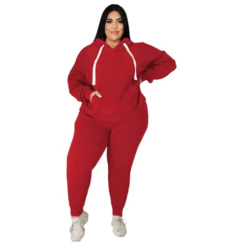 SYLDMKJ Sweatshirts Für Damen Plus Size Women's Casual Sports Anzug Sweatshirt Zwei -Stück -Set-Rot-5Xl von SYLDMKJ