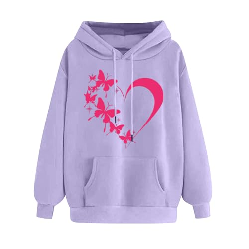 SYLQhZnT Pullover Damen Frauen Mit Kapuzen Mit Kapuze Mit Zipper -Fleece Verdickte Lose Strickjacke Sweatshirt-Violett-L von SYLQhZnT