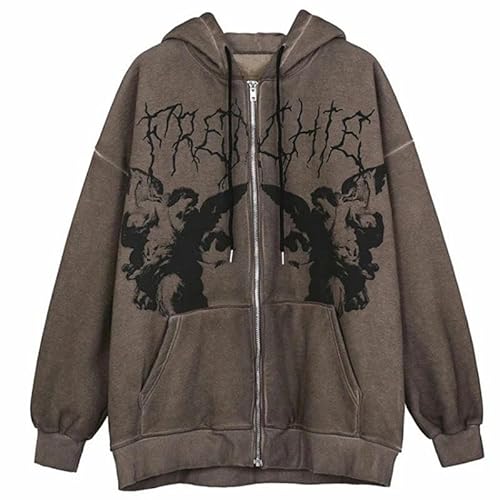 SYLQhZnT Pullover Damen Hoodie Sweatshirt Lose Street Sports Reißverschluss Strickjacke-Kaffee-XXL von SYLQhZnT