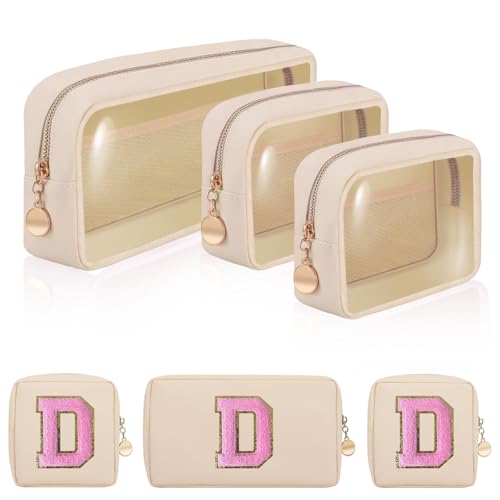 SYNVOGIA Klares Maekup-Taschen-Set, Beige, D, Transparente Taschen mit Anfangsbuchstaben von SYNVOGIA