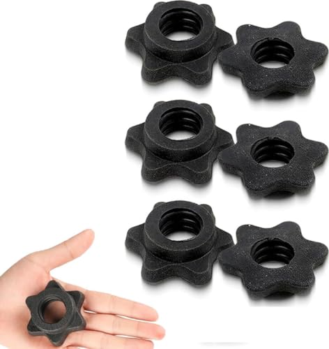 6 Stück Kurzhantel-Sechskantmutter,Anti-rutschfeste Schnellverschlus Hantelverschlüsse,Sternverschlüsse Langhantelklammern,Kunststoff Hantel Clips(Schwarz,25mm),für Training Sport(Schwarz,25mm) von SZKKQKJ