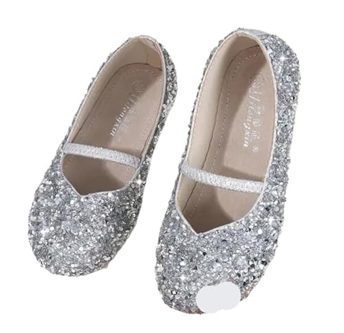 Ballerina Schuhe Mädchen Abendschuhe Größe 23-36 Mädchen Pailletten Flats Lila Rosa Silber Farbe Kristall Design Prinzessin Tanzschuhe(Sliver,10) von SZPXXX