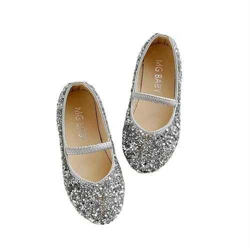 Ballerina Schuhe Mädchen Frühling Mädchen Prinzessin Schuhe Pailletten Performance Schuhe Flach Atmungsaktive Kinder Ballerinas Mode Mädchen Schuhe(Silver,25-insole15cm) von SZPXXX