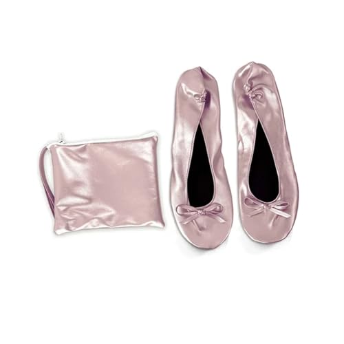 Ballerina Schuhe Mädchen PU Faltbare Indoor Ballett Schuhe Pailletten Hochzeit Tanz Schuhe Spitze Hochzeit Hausschuhe(Pink,S(36-37)) von SZPXXX