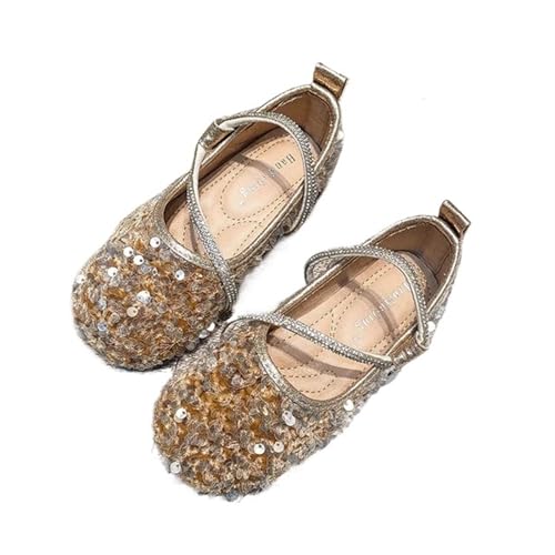 Ballerina Schuhe Mädchen Pailletten Prinzessin Schuhe Kristall Mode Ballerinas Weiche Sohle Flache Mädchen Schuhe Strass Party Hochzeit Schuhe(Gold,36-insole21.6cm) von SZPXXX