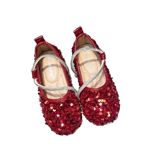 Ballerina Schuhe Mädchen Pailletten Prinzessin Schuhe Kristall Mode Ballerinas Weiche Sohle Flache Mädchen Schuhe Strass Party Hochzeit Schuhe(Red,23-insole15.1cm) von SZPXXX