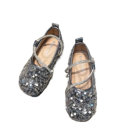 Ballerina Schuhe Mädchen Pailletten Prinzessin Schuhe Kristall Mode Ballerinas Weiche Sohle Flache Mädchen Schuhe Strass Party Hochzeit Schuhe(Silver,25-insole16.1cm) von SZPXXX