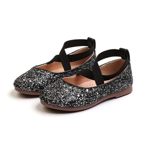 Ballerina Schuhe Mädchen Prinzessin Glitter Leder Mädchen Schuhe Weiche Bequeme Glänzende Pailletten Kinder Schuhe Süße Hochzeit Kleid Party Flats Schuhe(Black,30-insole18.8cm) von SZPXXX